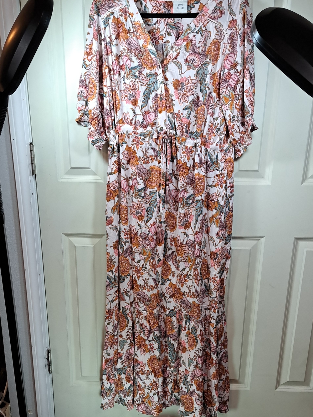 Knox Rose White Maxi Dress with Rust and Green Floral Print